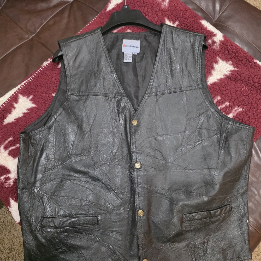 Men's Black Leather Vest with Button Closure